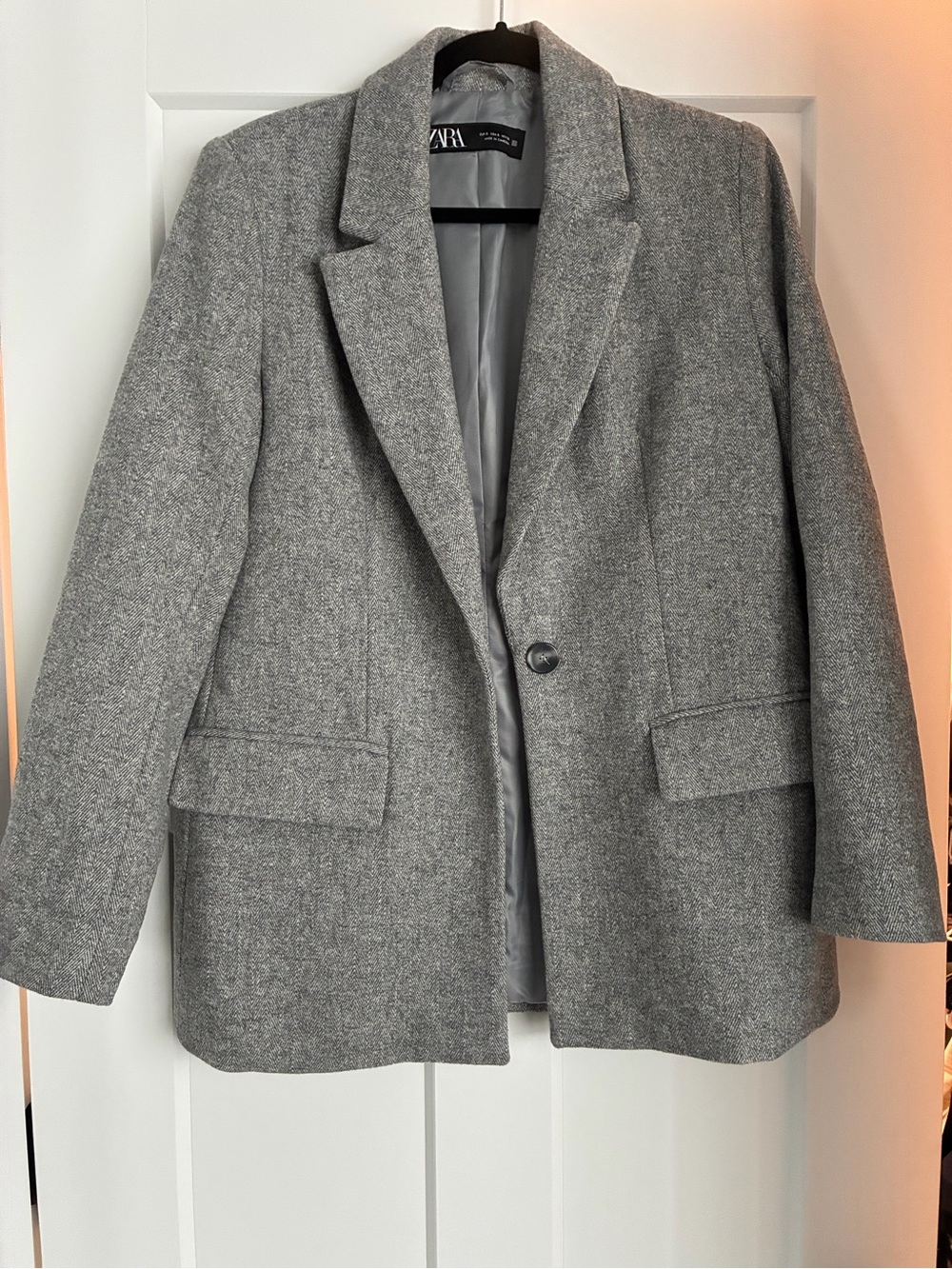 Zara Gray Single-Button Women's Wool Blend Blazer